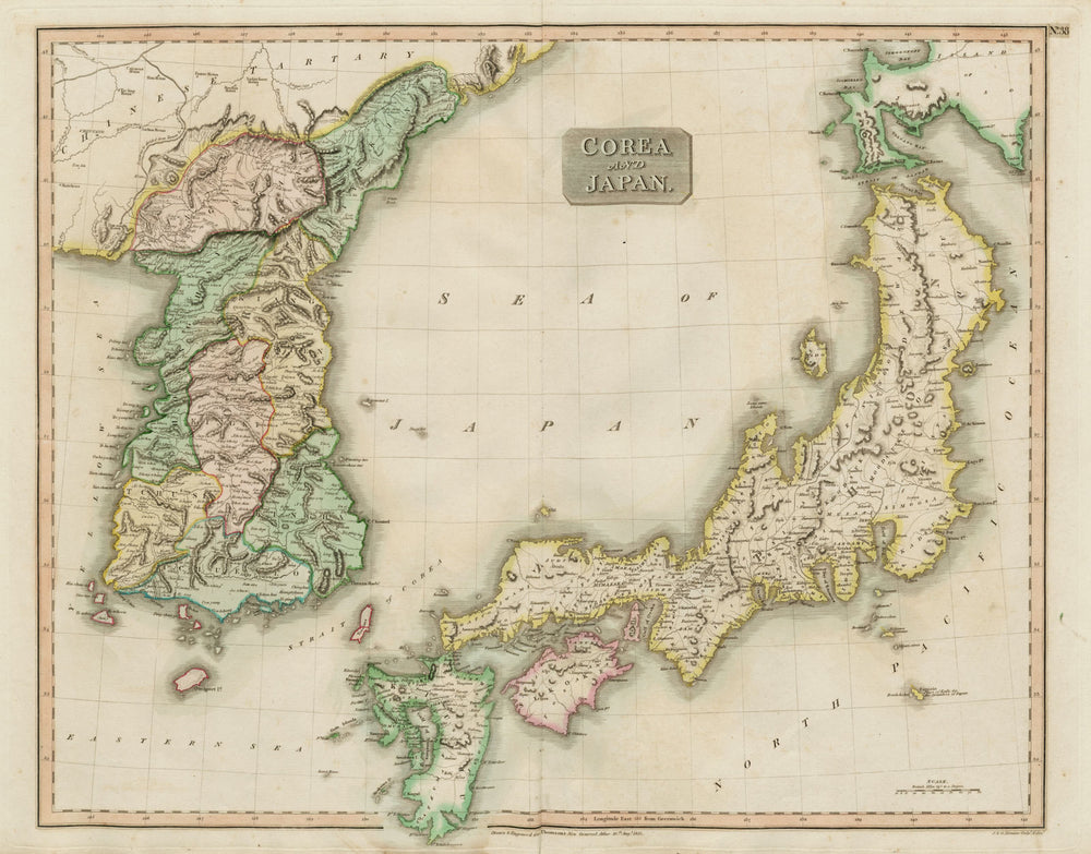 "Corea and Japan" by John Thomson. East Asia. Korea 1817 old antique map chart