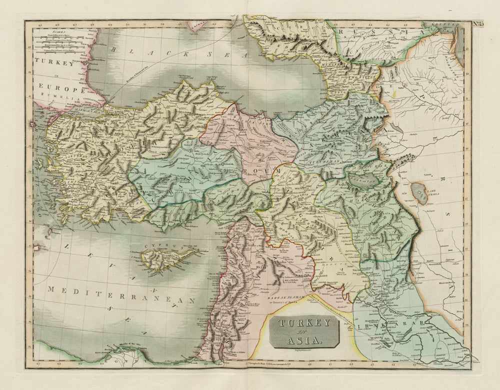 "Turkey in Asia". Anatolia Levant Kurdistan Armenia Cyprus. THOMSON 1817 map