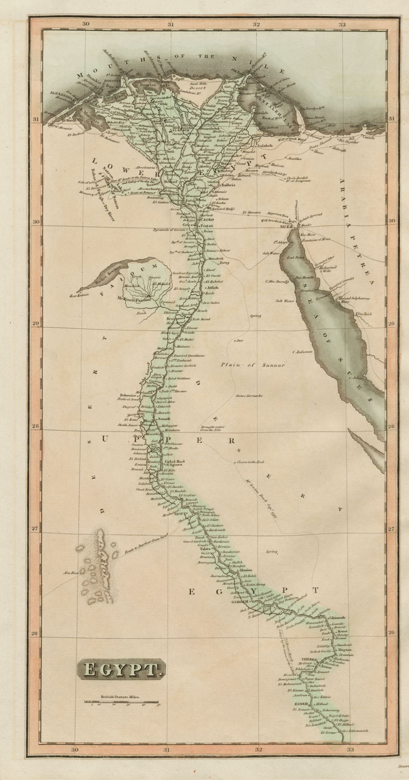 "Egypt". Nile Valley. Eyles Irwin's route from India. THOMSON 1817 old map