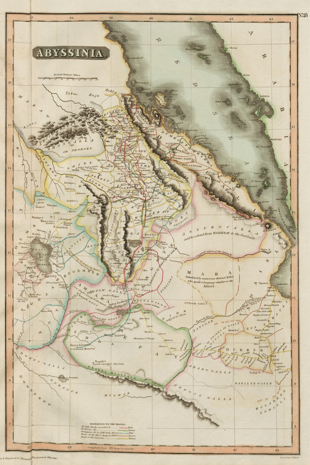"Abyssinia". Caravan & explorers' routes. Ethiopia. THOMSON 1817 old map