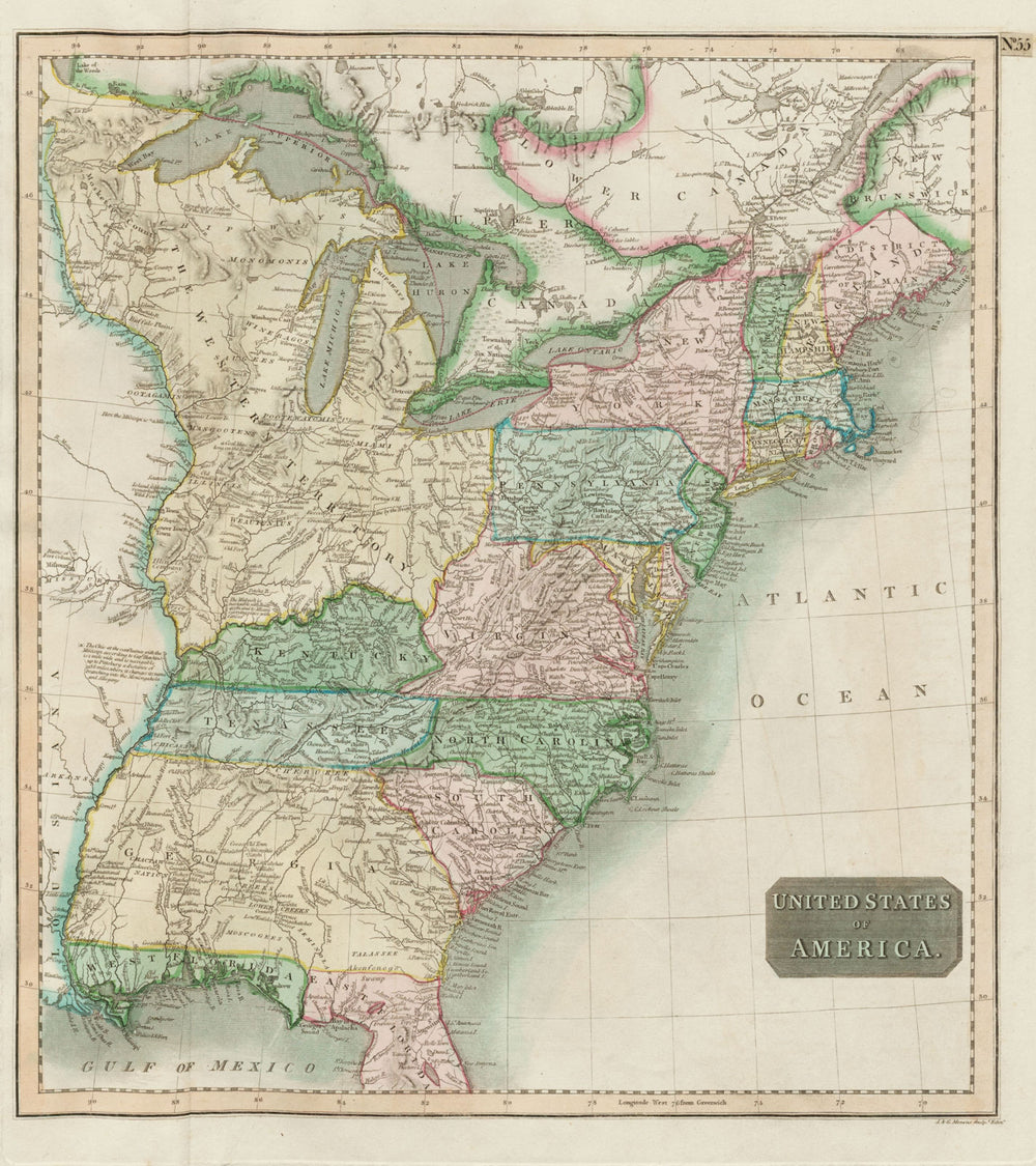 "United States of America". THOMSON. 16 states. West & East Florida 1817 map