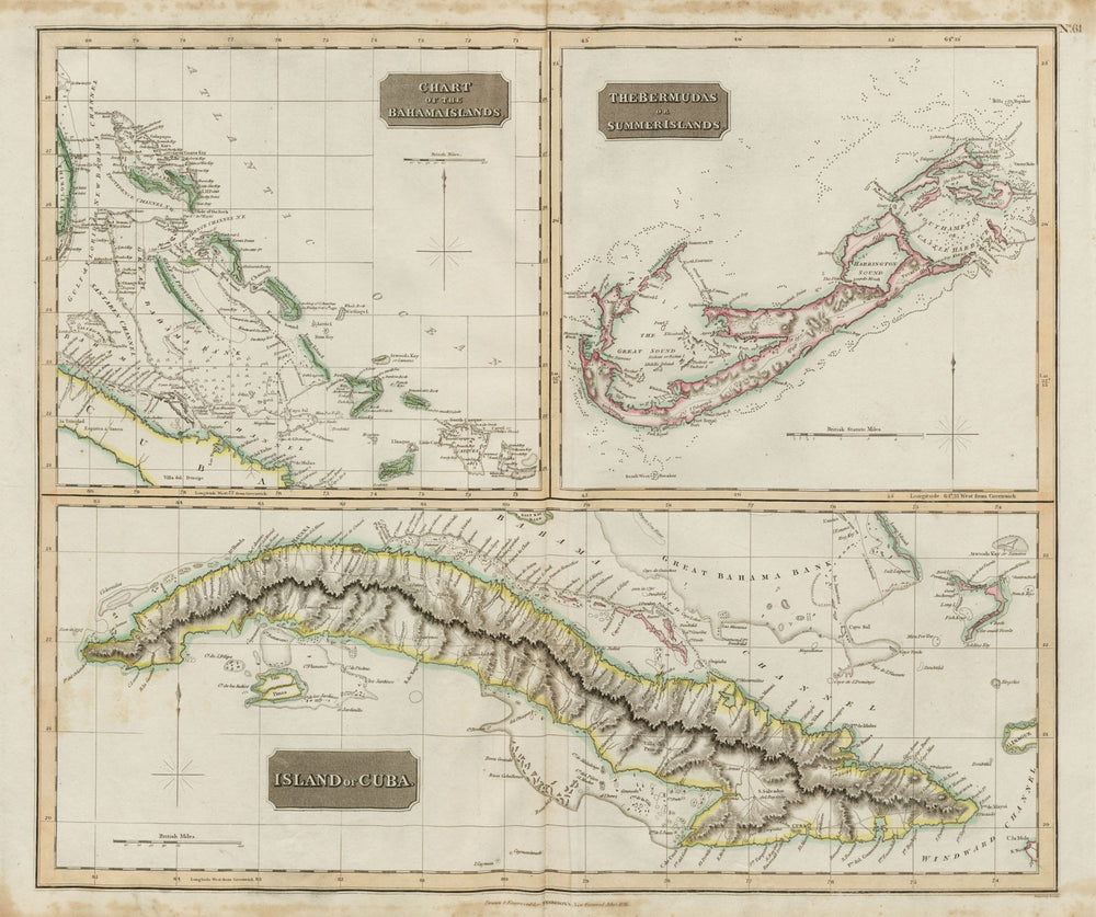 Cuba, the Bahamas & Bermuda "or Summer Islands". THOMSON 1817 old antique map