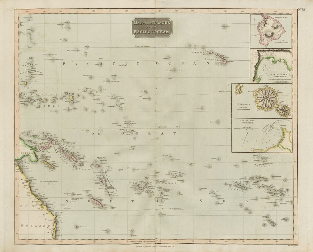 "Islands in the Pacific Ocean". Owhyhee/Hawaii Otaheite/Tahiti. THOMSON 1817 map