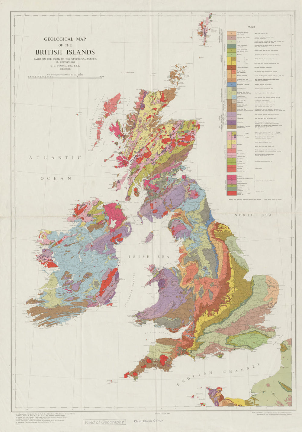 Geological map of the British Islands. Vintage survey. British Isles 1969