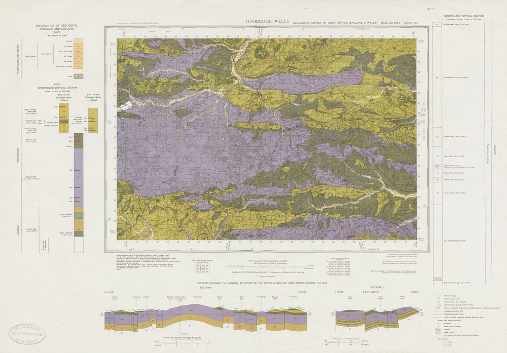 Tunbridge Wells geological survey sheet 303 High Weald East Grinstead 1971 map