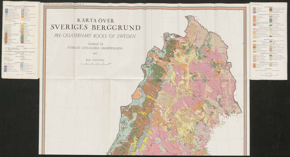 Karta över Sveriges Berggrund. Sweden Pre-quarternary rocks north sheet 1958 map