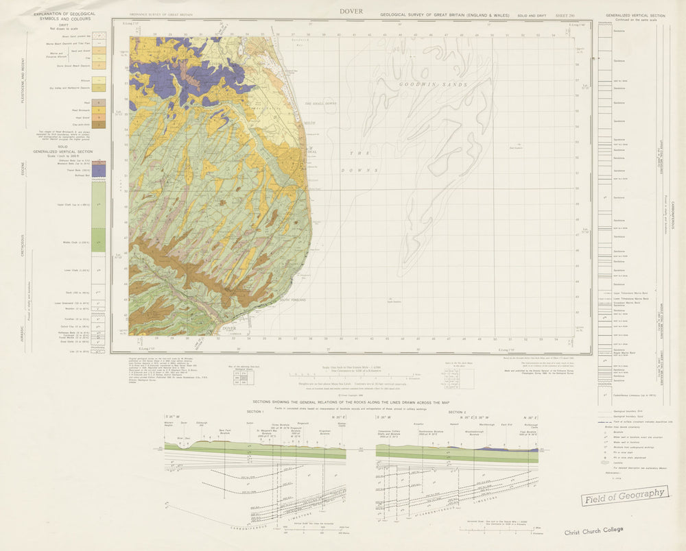 Dover. Geological survey map. Sheet 290. Kent South Foreland Deal Sandwich 1966