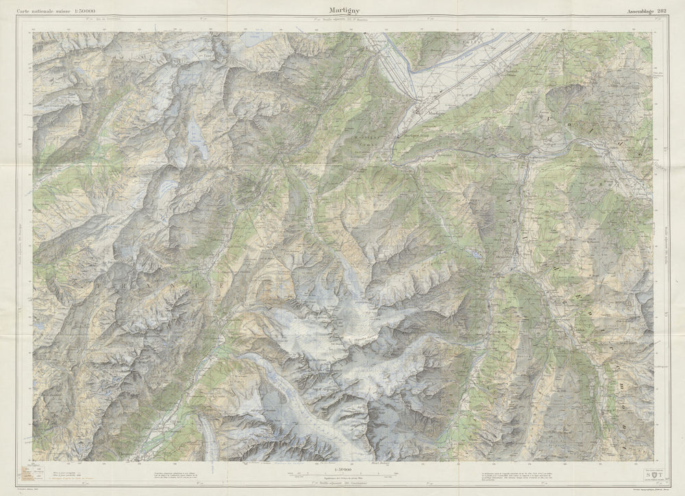 Martigny area topo-map Verbier Argentière Chamonix Haute-Savoie Valais 1954