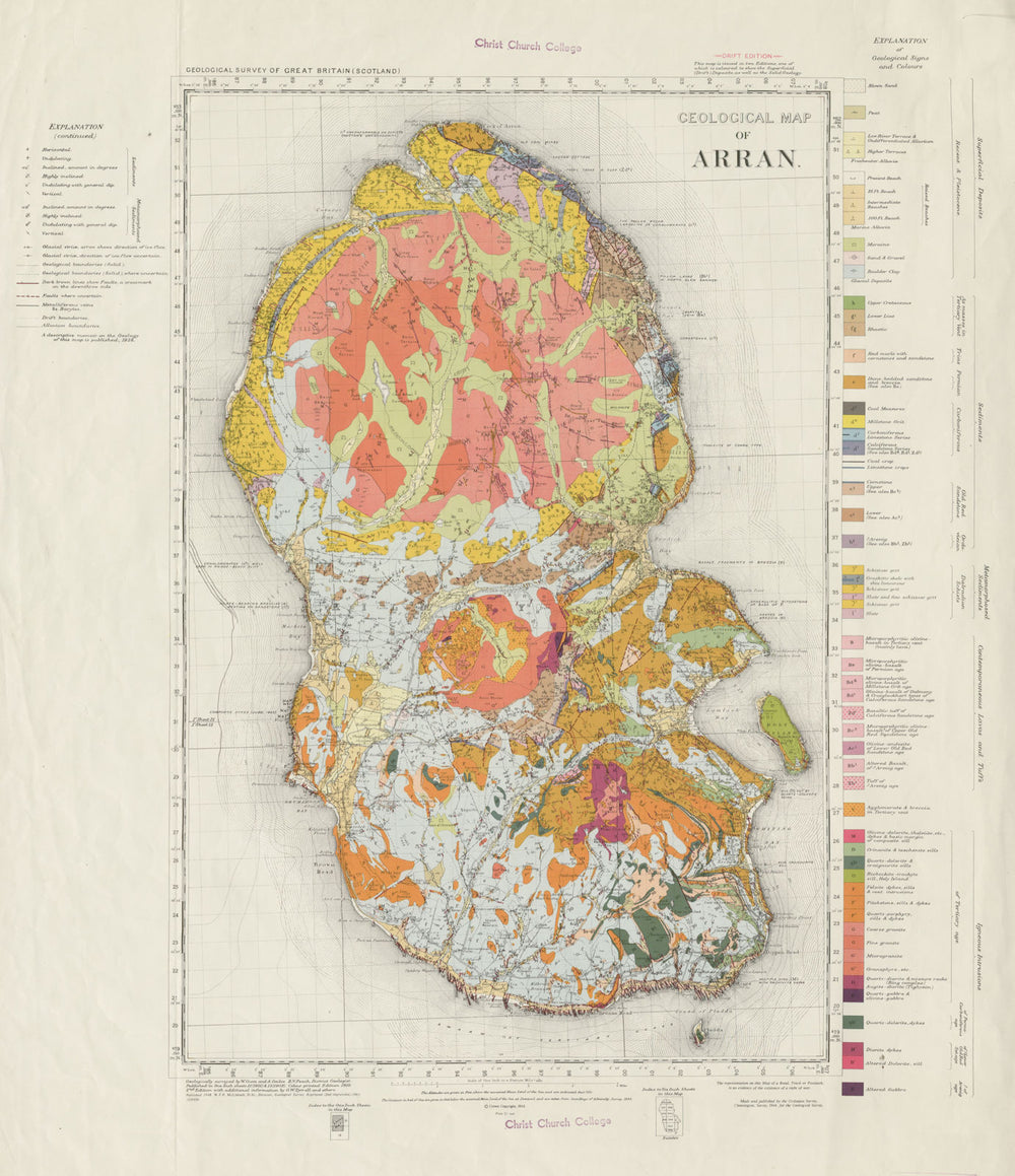 Geological map of Arran. Vintage geological survey map. Sheet . Scotland 1961