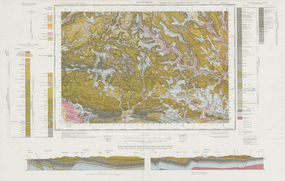 Pontypridd. Vintage geological survey map. Sheet 248. Wales Rhondda Valley 1975