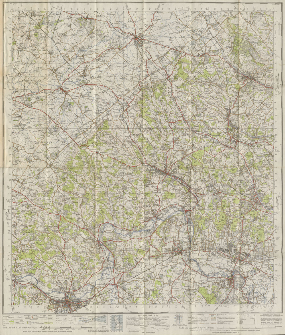 Vintage Ordnance Survey OS map sheet 159 Chiltern Hills & Thames Valley 1945