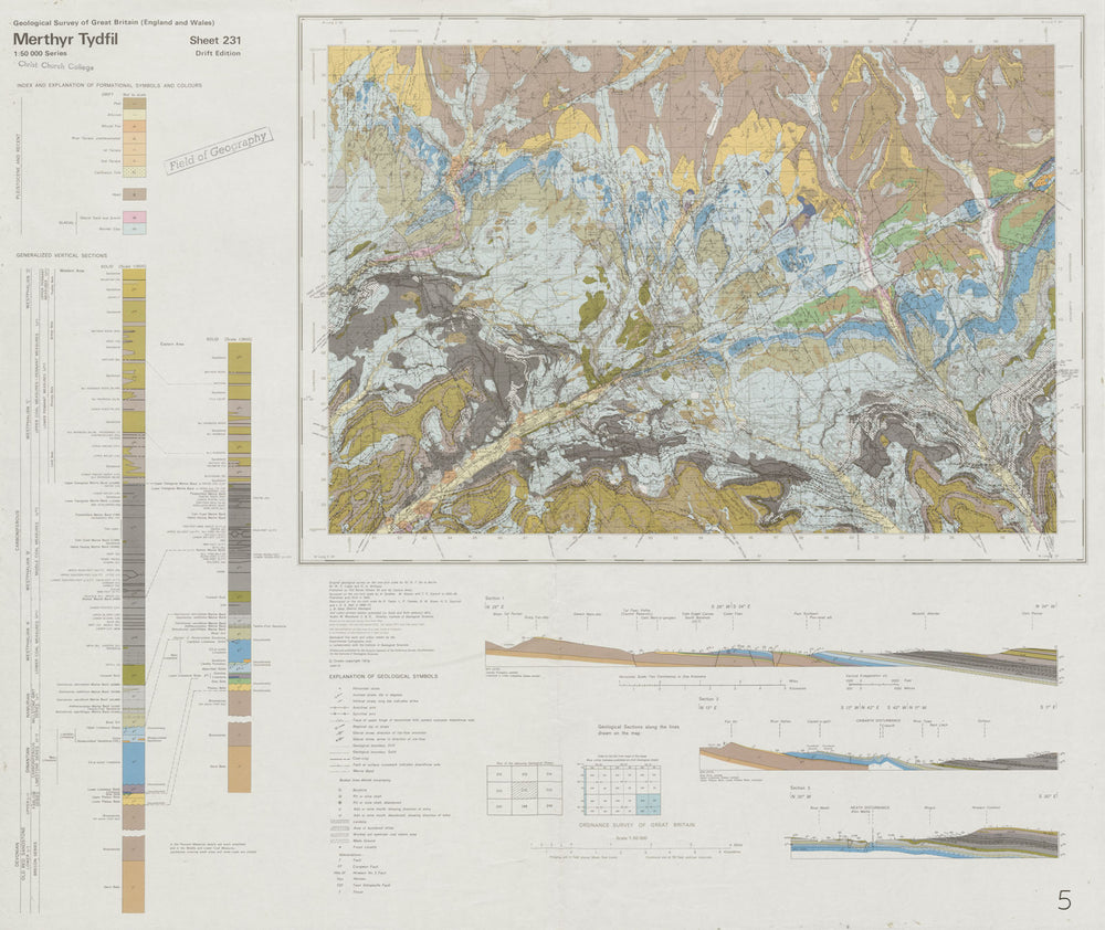 Merthyr Tydfil. Geological survey map. Sheet 231. Wales Brecon Beacons 1979