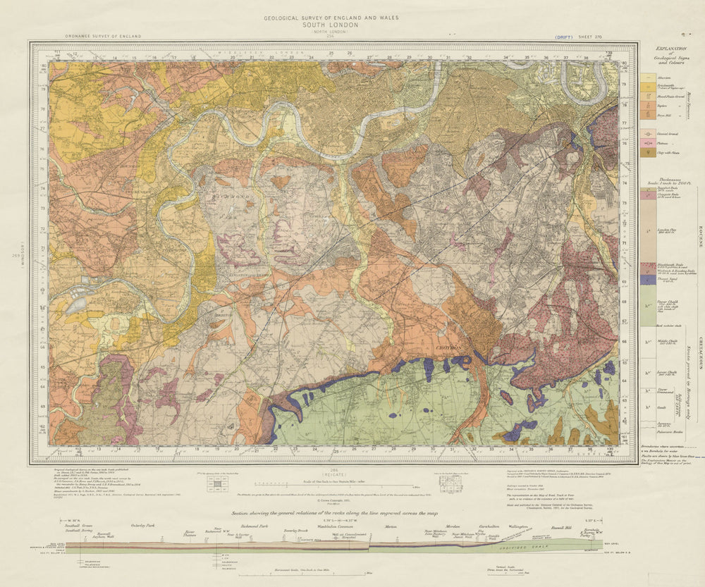South West London geological survey sheet 270 Richmond Chiswick Kew &c 1962 map
