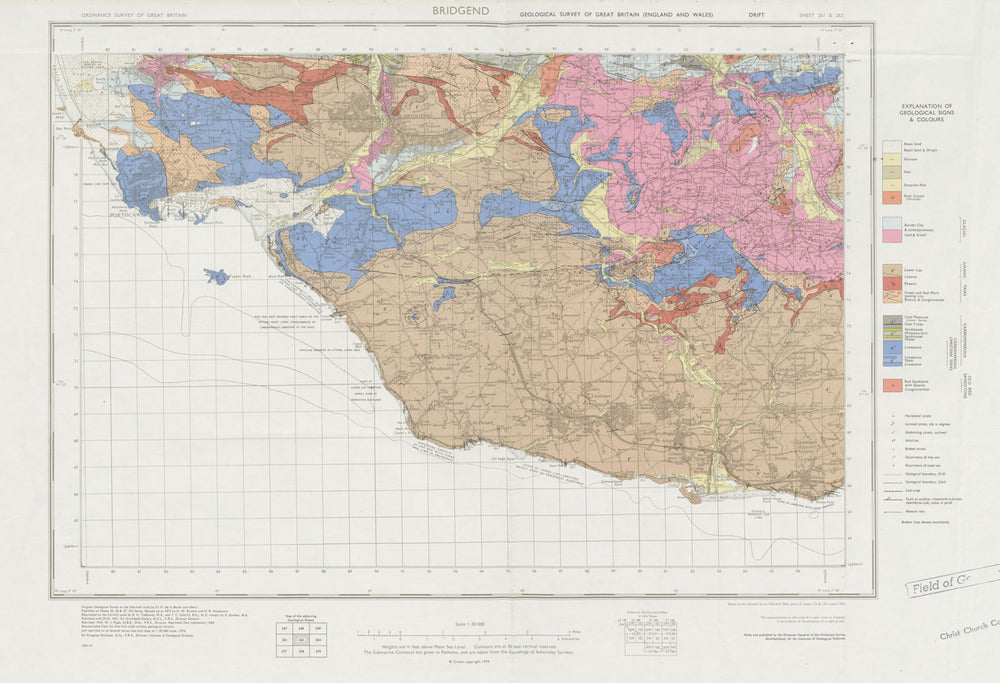 Bridgend geological survey sheet 261/2 Cowbridge Vale of Glamorgan 1974 map