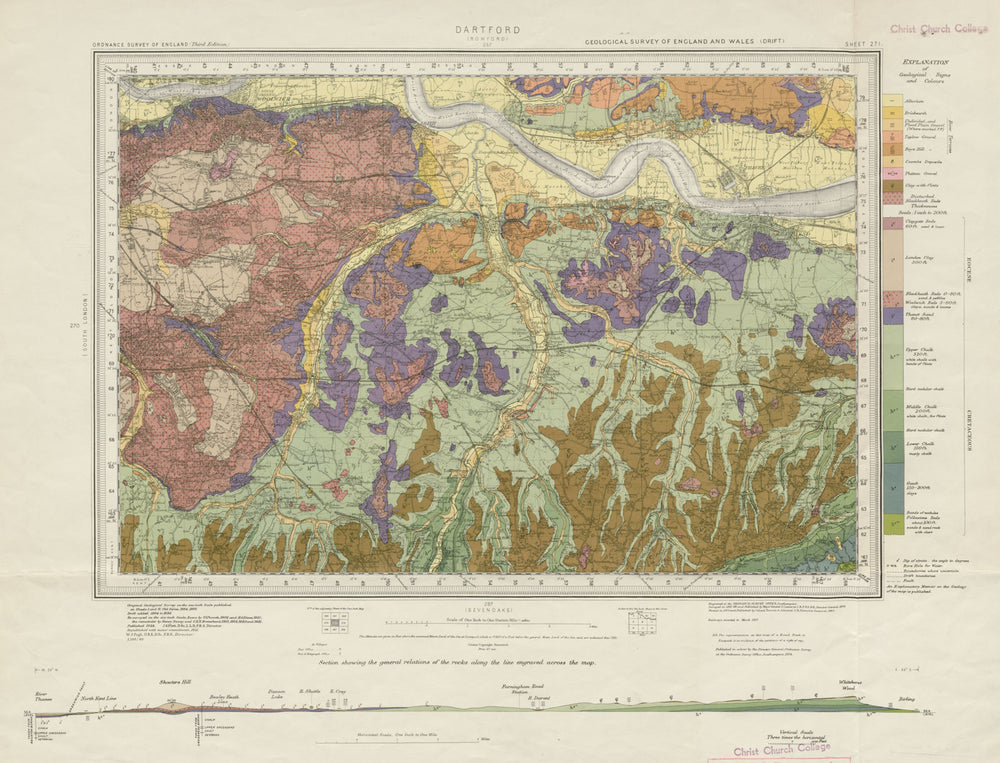 Dartford geological survey sheet 271 North Downs Woolwich Bromley Grays 1951 map