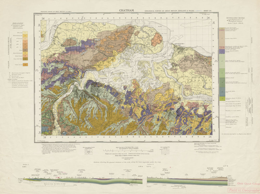 Chatham geological survey sheet 272 Medway Rochester Sheerness Sheppey 1957 map