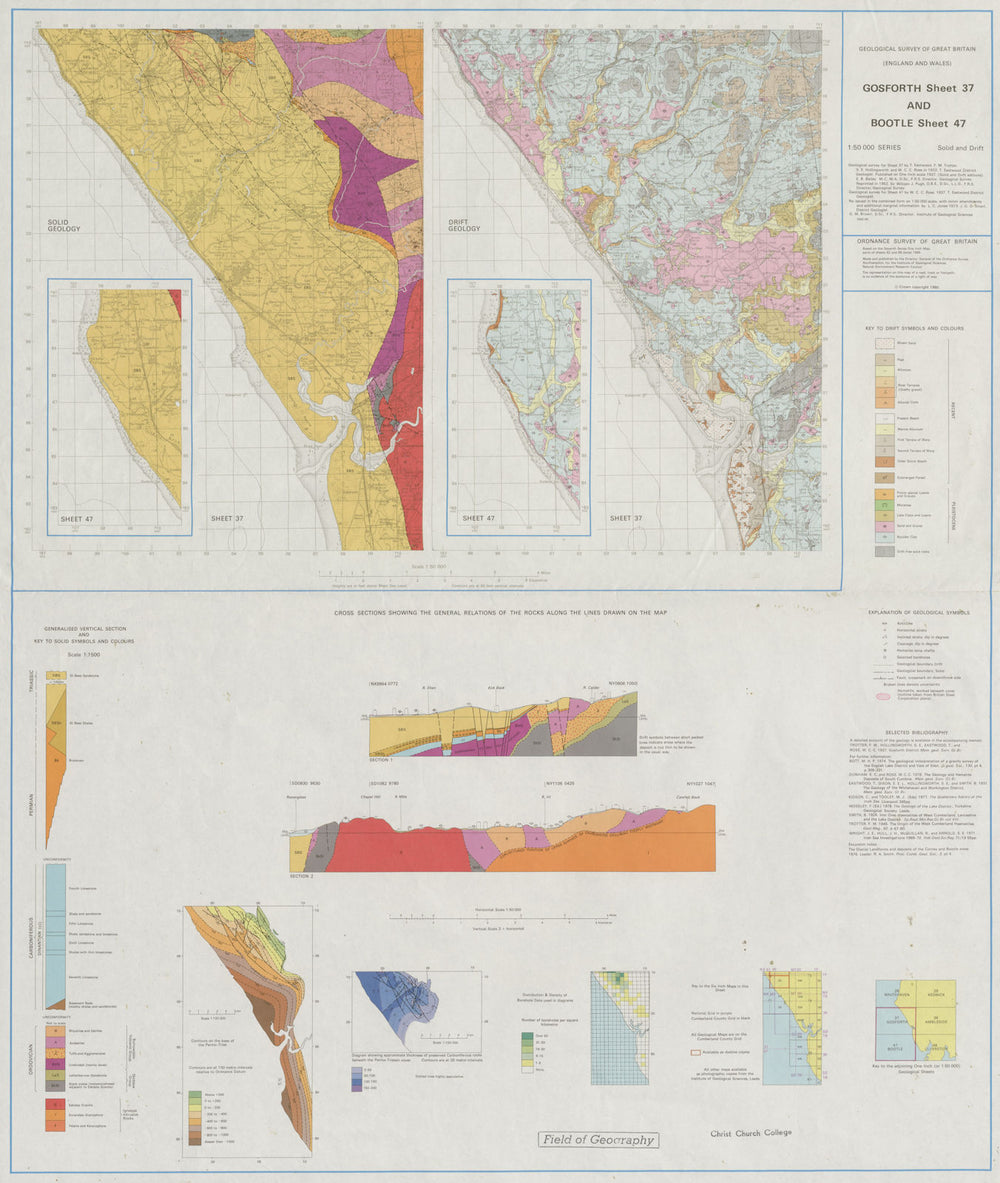Gosforth and Bootle geological survey map sheet 37 & 47. Cumbria Sellafield 1980