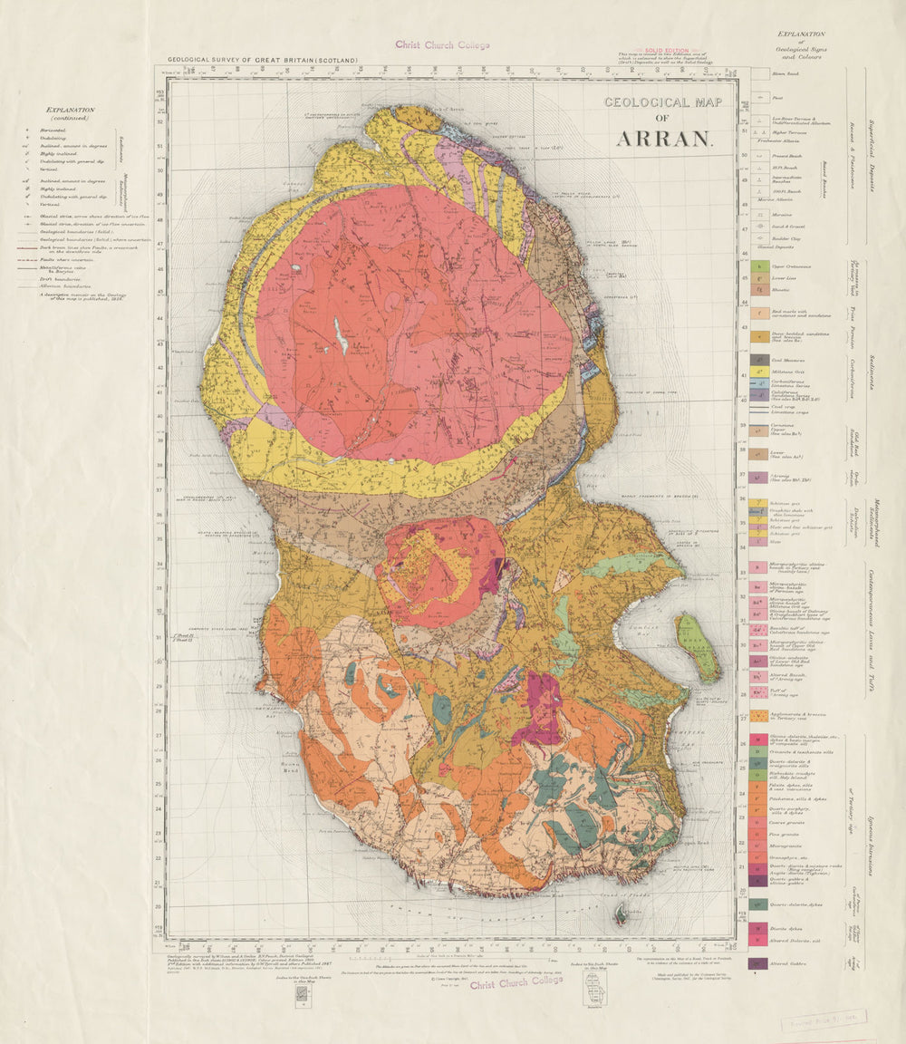 Geological map of Arran, solid edition geological survey sheet  Scotland 1961