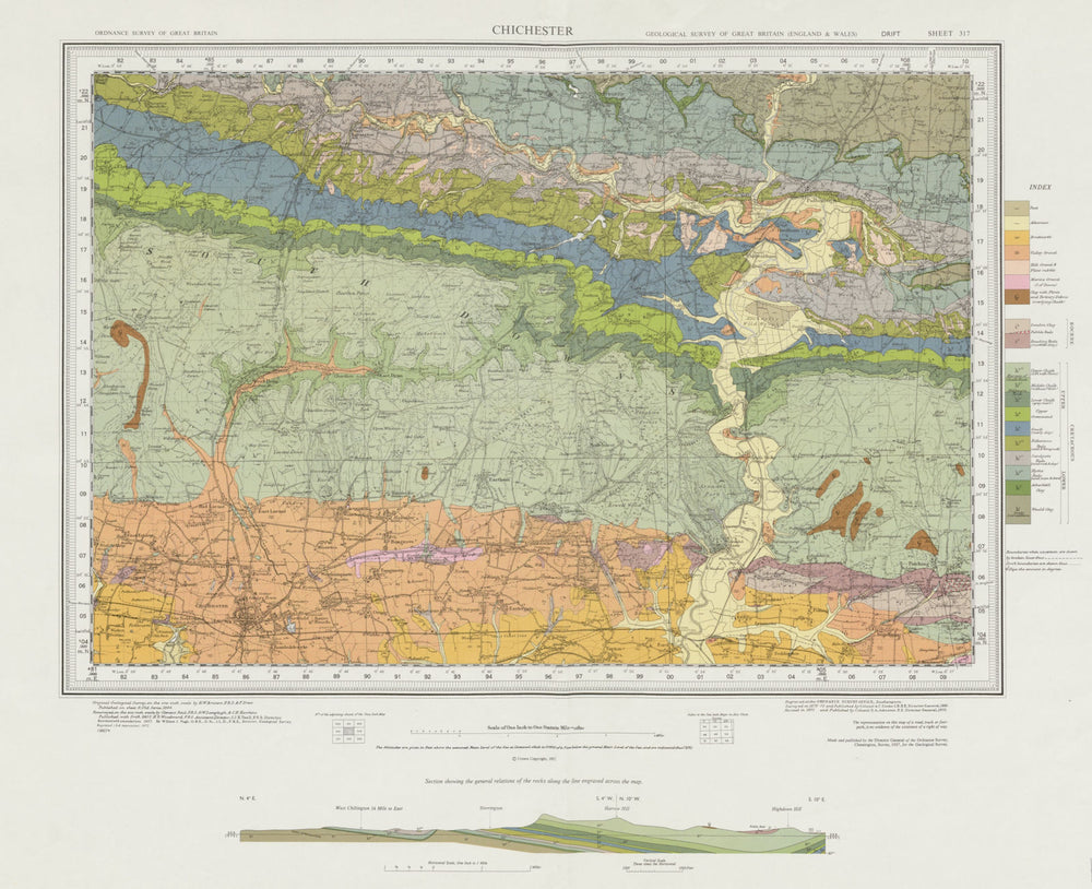 Chichester geological survey sheet 317 Sussex South Downs Petworth 1972 map