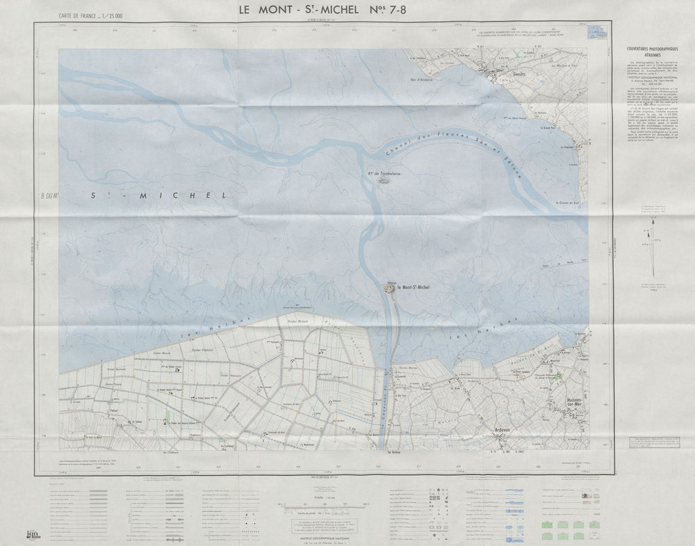 Le Mont St-Michel & environs/bay. Sheets 7-8. Genêts Ardevon Huisnes 1970 map