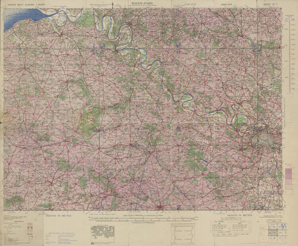Normandy/Ile de France. World War 2 pre-D-Day military intelligence map 1943
