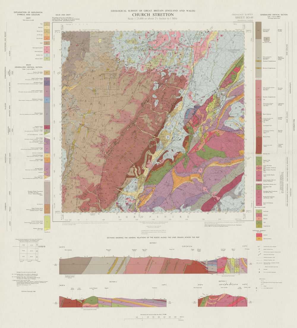 Church Stretton geological survey sheet SO49 Shropshire Hills Long Mynd 1968 map