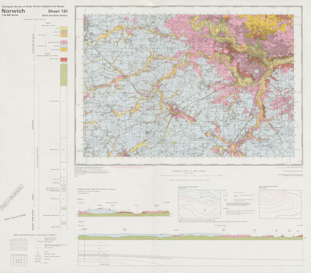 Norwich. Vintage geological survey map. Sheet 161. Norfolk Wymondham 1975