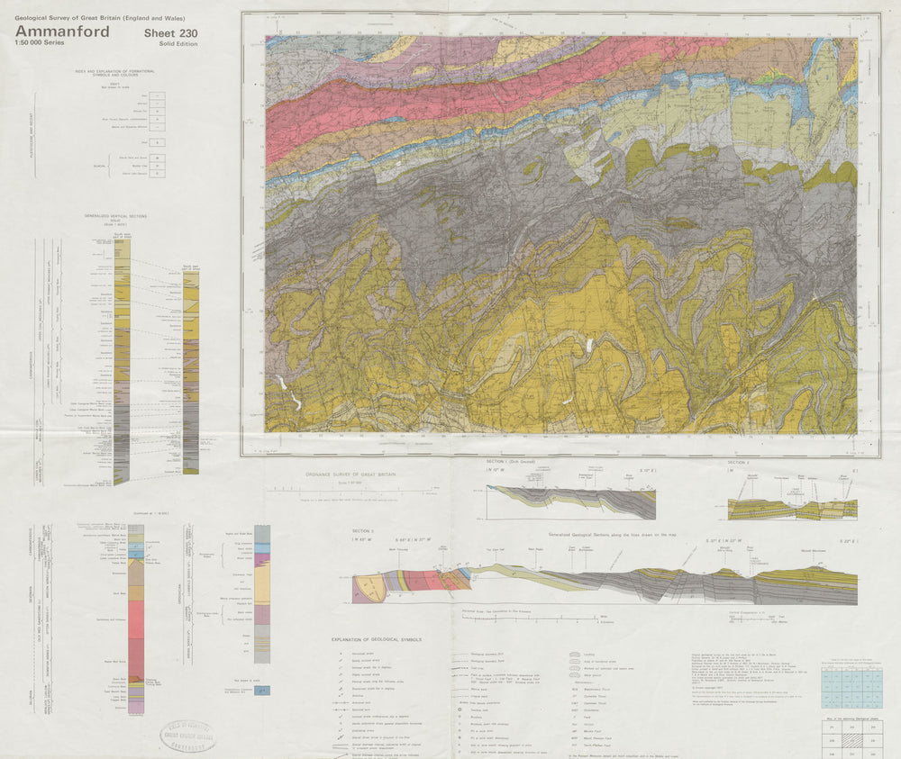 Ammanford. Vintage geological survey map. Sheet 230. Wales Brecon Beacons 1977