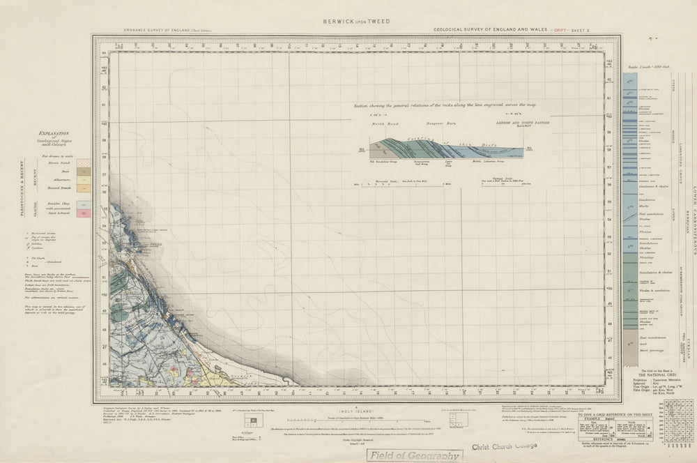 Berwick upon Tweed. Vintage geological survey map. Sheet 2. Northumberland 1951