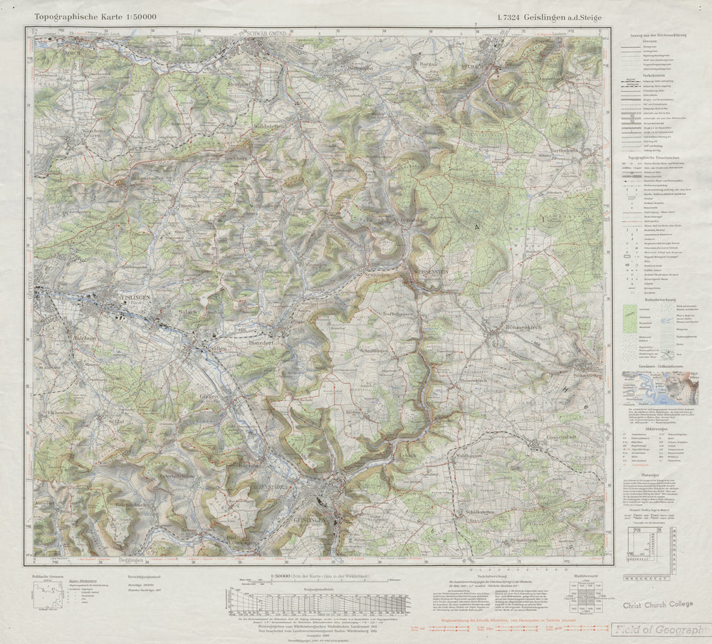 L7324 Geislingen an der Steige Eislingen Göppingen Shwab Gmünd 1968 old map