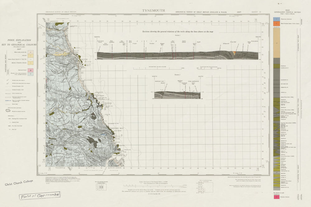 Tynemouth geological survey sheet 15 Whitley Bay Blyth Northumberland 1968 map