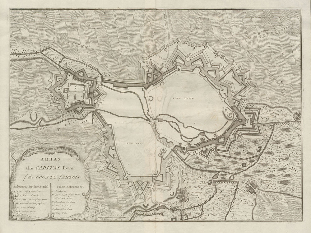 "Arras, the capital town of the County of Artois", by Claude DU BOSC c1735 map