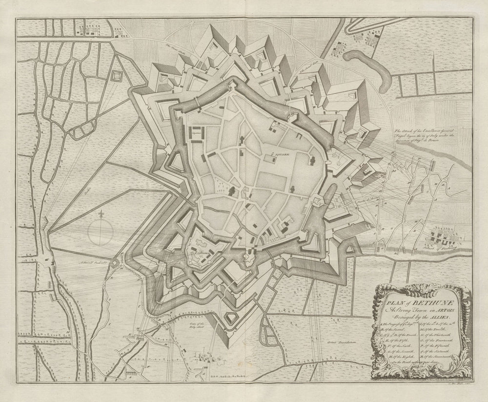 "Plan of Bethune, a strong town in Artois…" by Claude DU BOSC. Béthune c1735 map