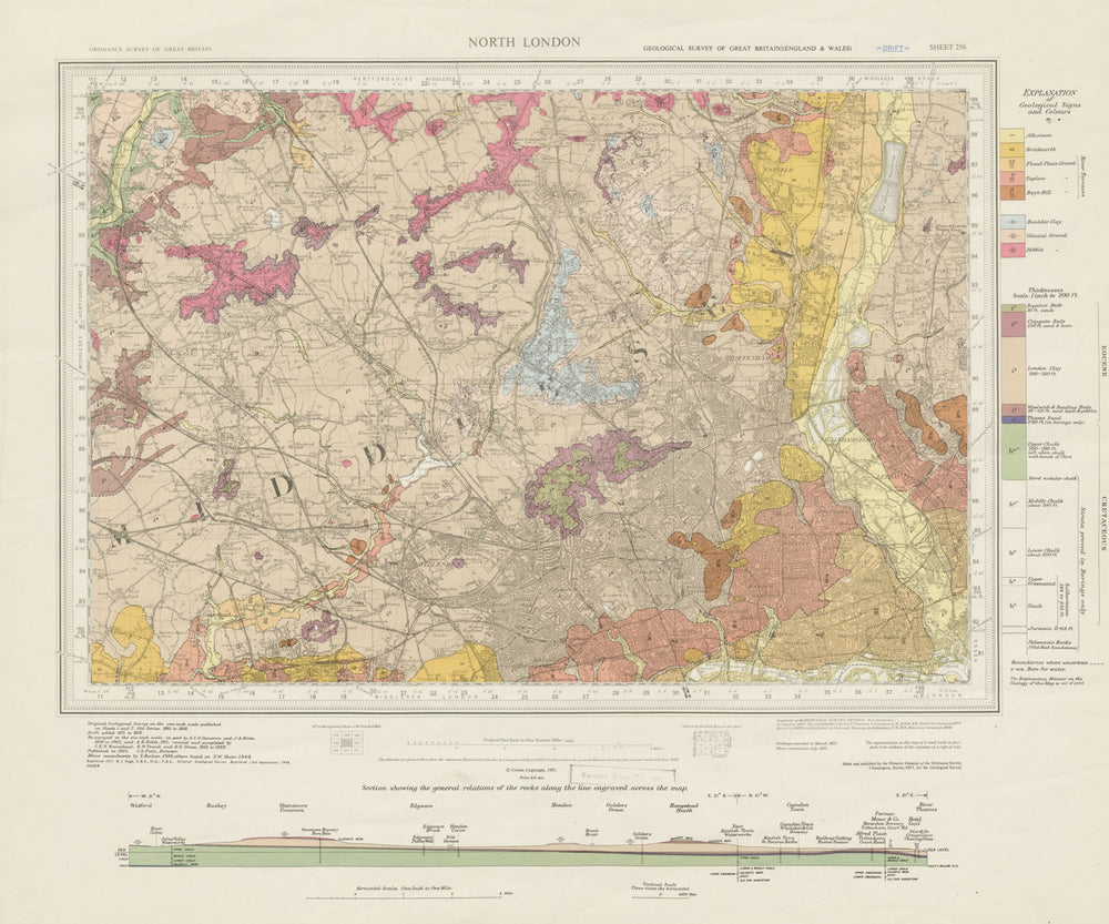North West London geological survey sheet 256 West End Watford Harrow 1964 map
