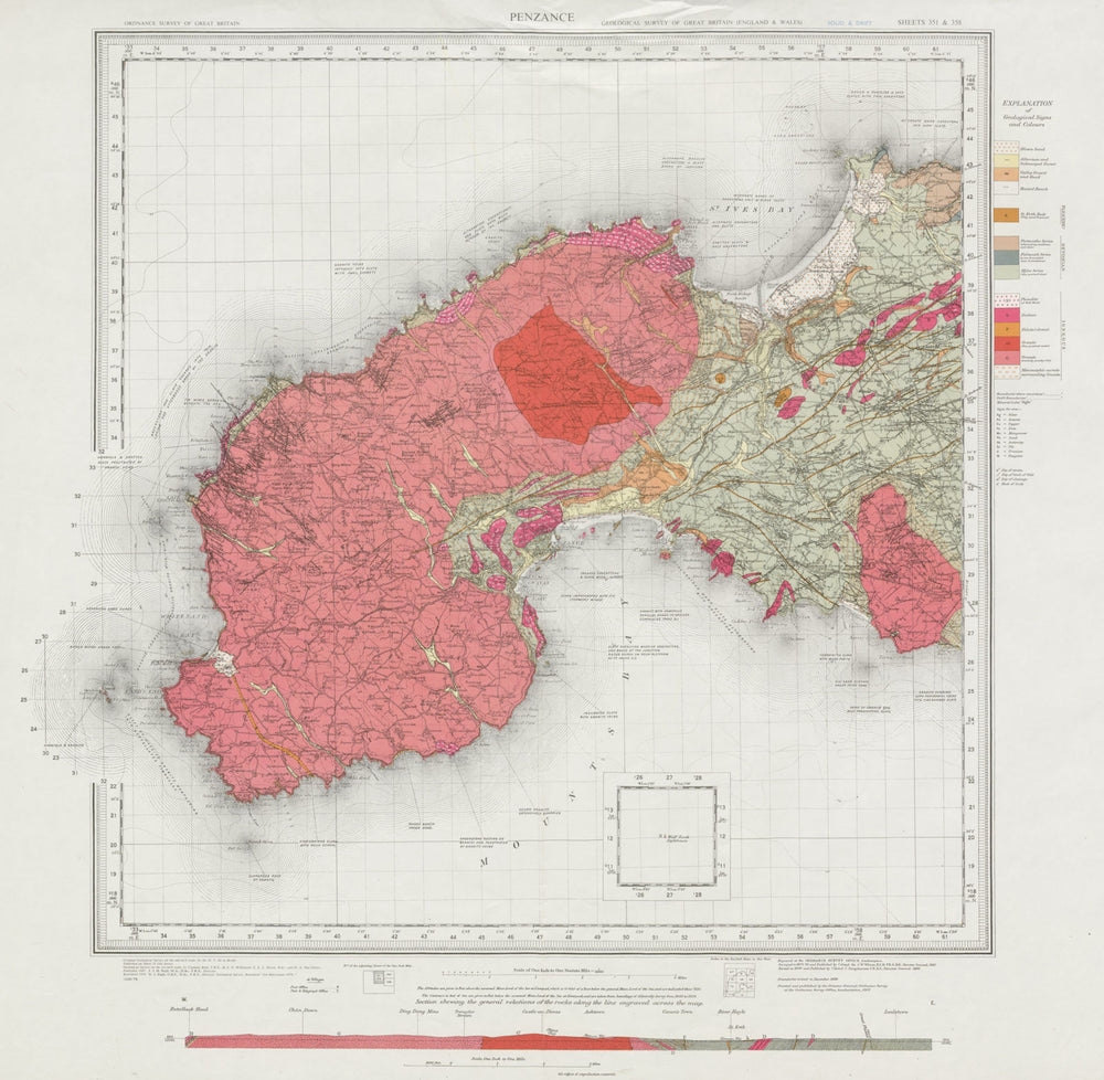 Penzance geological survey sheet 351 & 358 Penwith peninsula Land's End 1970 map