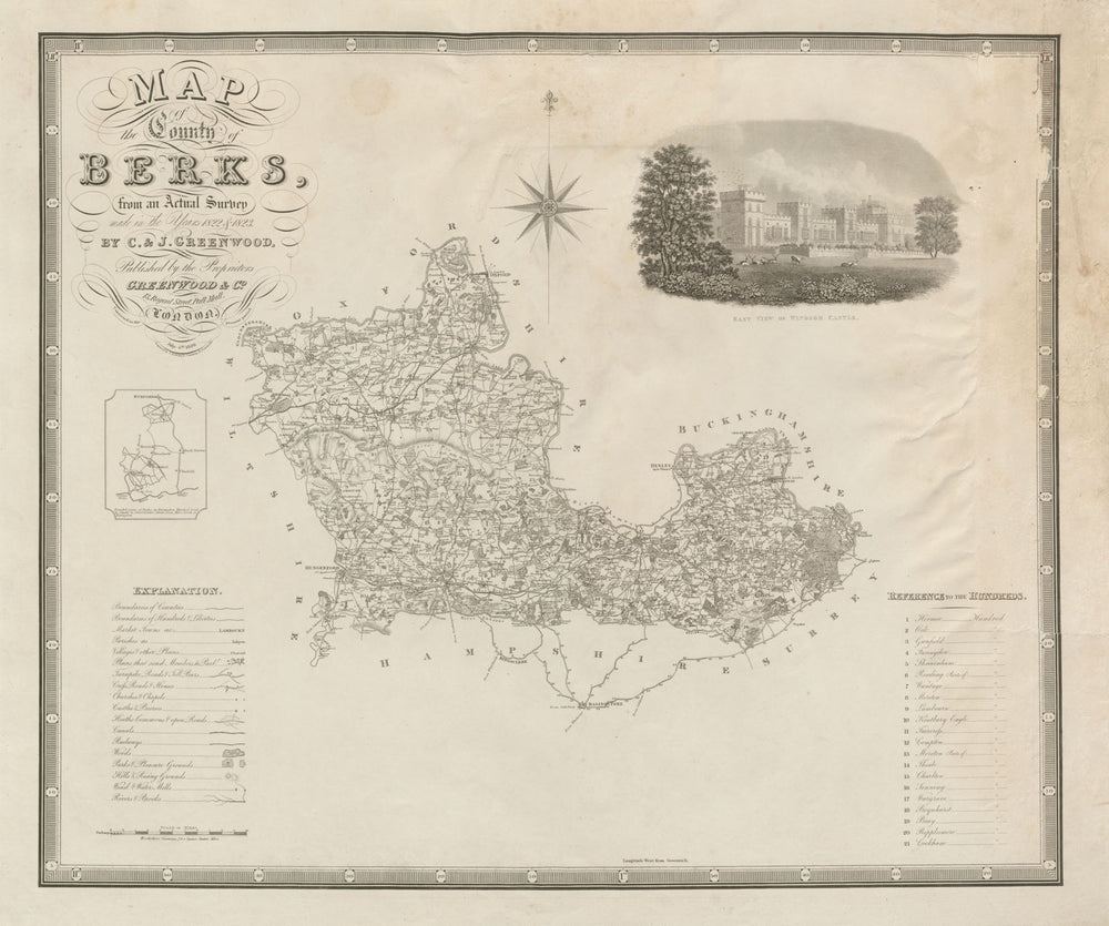 "Map of the county of Berks". Berkshire. GREENWOOD / DOWER. Large 75x60cm 1829