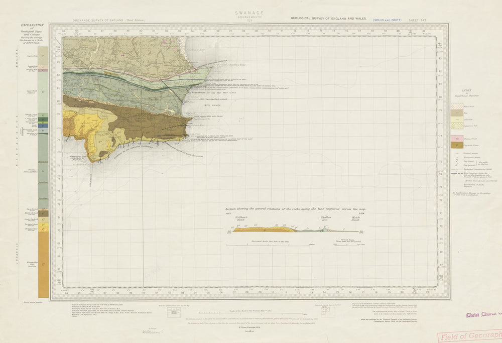 Swanage geological survey sheet 343 Dorset Purbeck Coast Studland 1962 old map