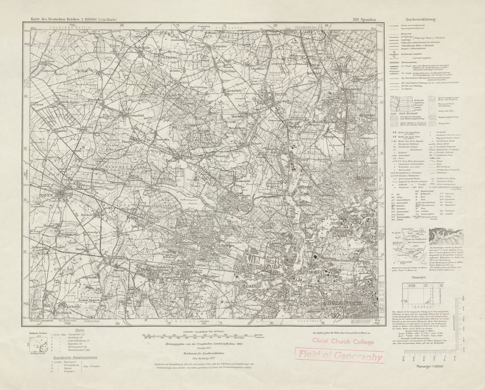 WW2 Nazi map NW Berlin Sheet 268 Spandau Oranienburg Nauen 1937 old