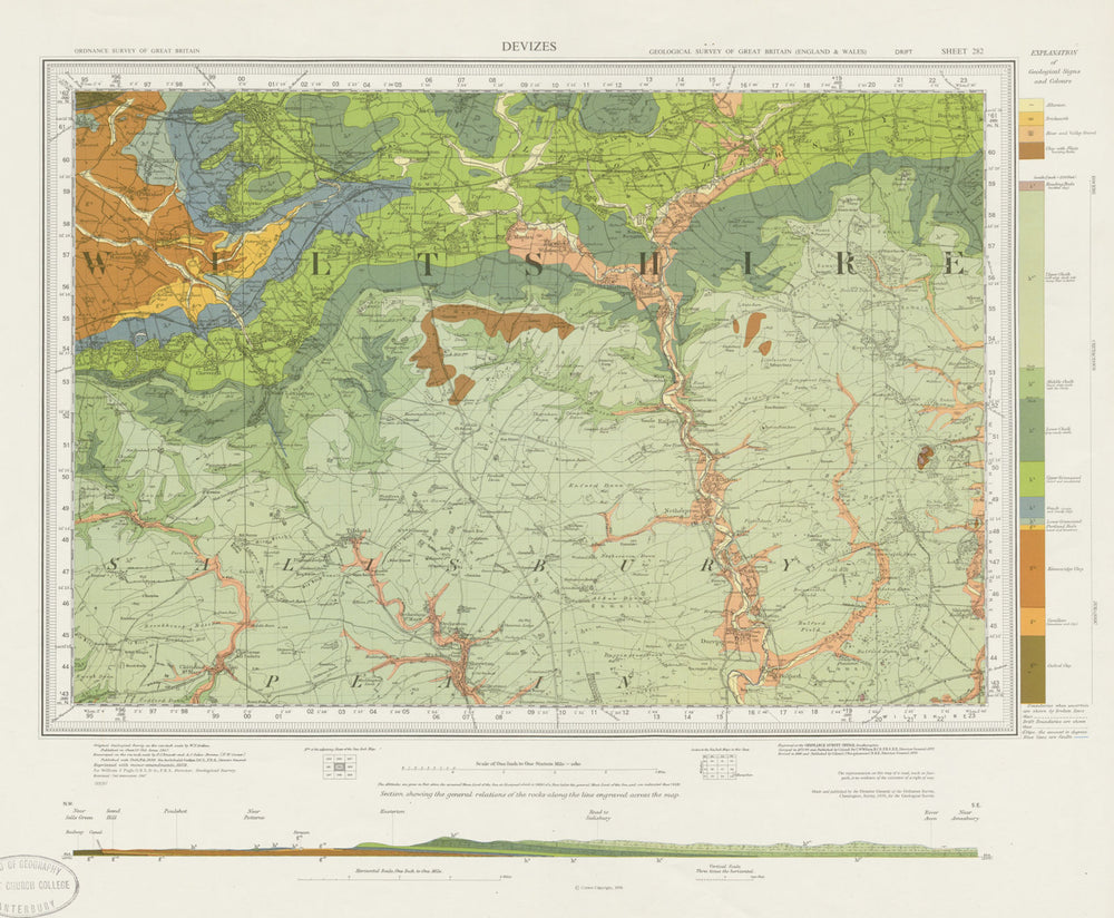 Devizes. Geological survey map. Sheet 282. Wiltshire North Wessex Downs 1967