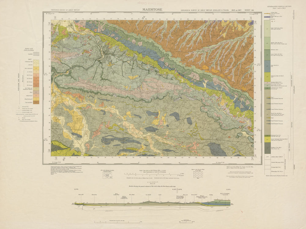 Maidstone. Geological survey map. Sheet 288. Kent Kent Downs River Medway 1959