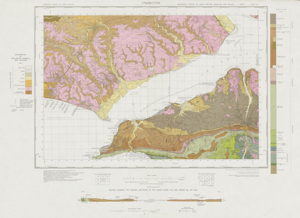 Lymington geological survey sheet 330 Isle of Wight Yarmouth Cowes 1975 map