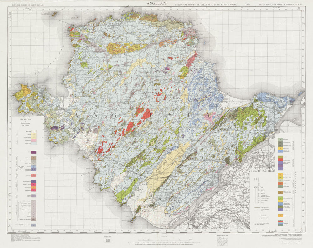 Anglesey geological survey sheet Wales Bangor Holyhead Caernarfon 1974 old map