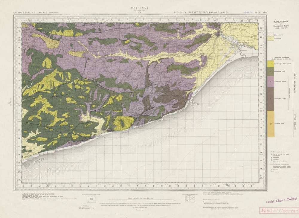Hastings. Geological survey map. Sheet 320. Sussex Bexhill Rye High Weald 1962