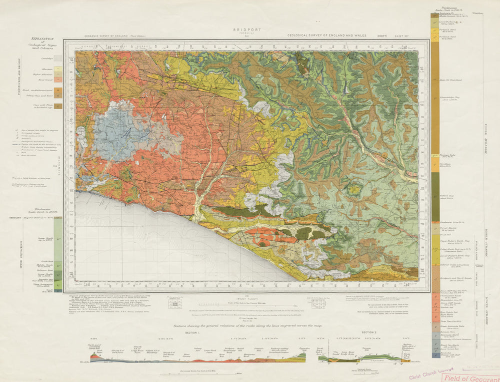 Bridport geological survey sheet 327 Dorset Jurassic Coast Chesil Beach 1962 map
