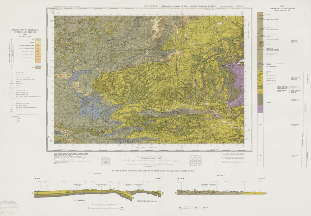 Horsham geological survey sheet 302 Crawley Haywards Heath High Weald 1964 map