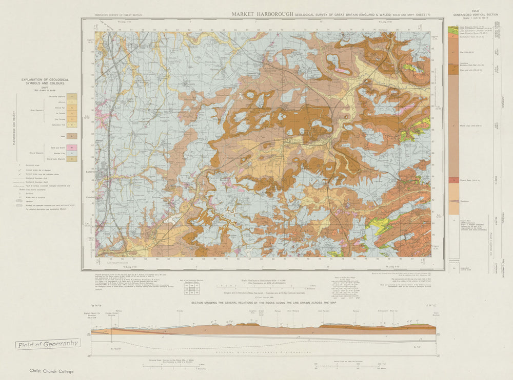 Market Harborough geological survey sheet 170 Leicestershire Desborough 1969 map
