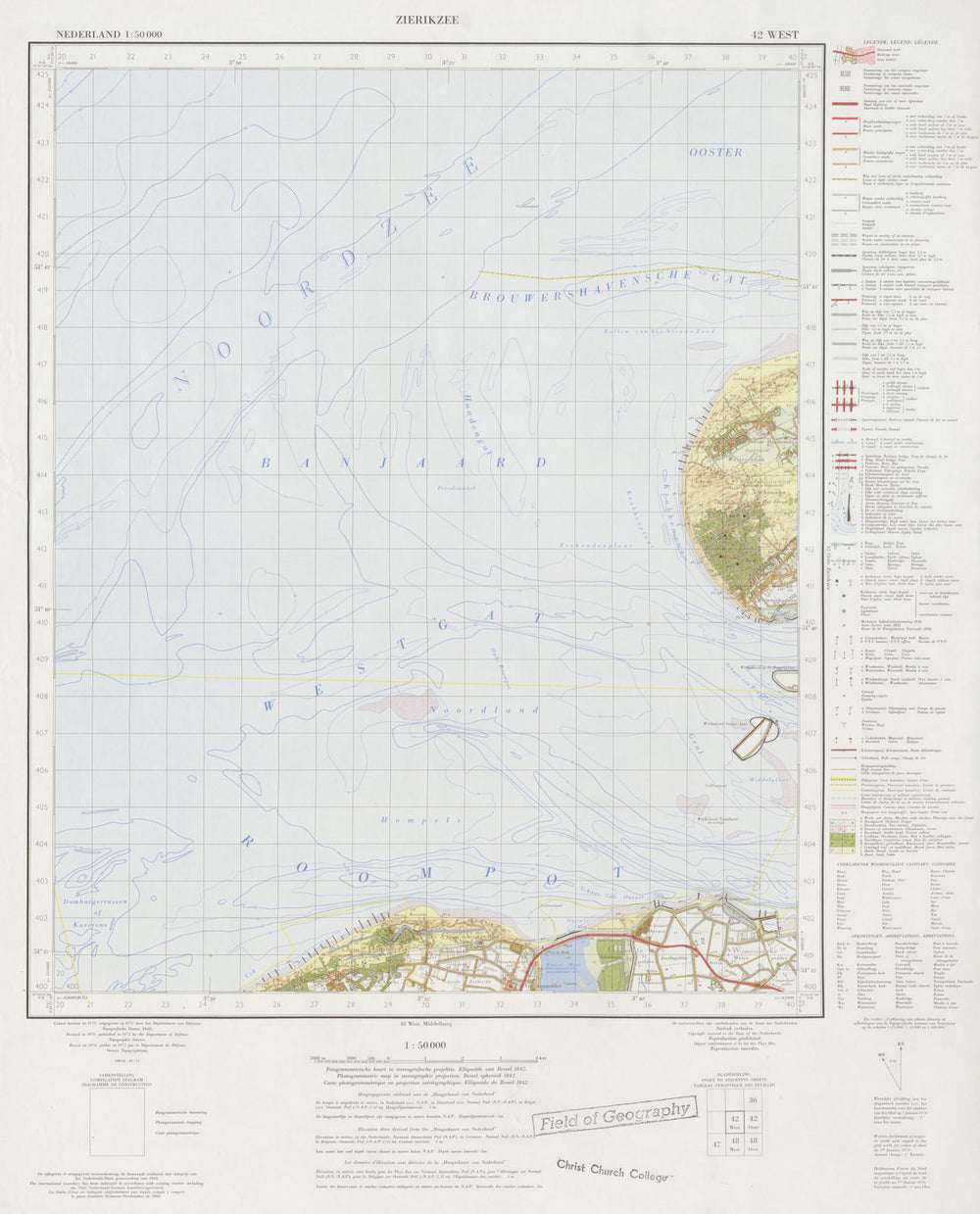 Nieuw-Hamstede Westenschouwen Breezand. Pre-Oosterscheldekering 42 West 1972 map