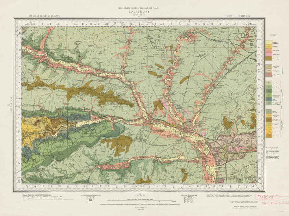 Salisbury geological survey sheet 298 Wiltshire Cranbourne Chase 1961 old map