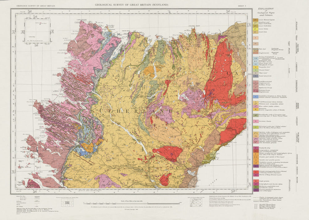 Sutherland geological survey map sheet 5. Scotland Scottish Highlands 1972
