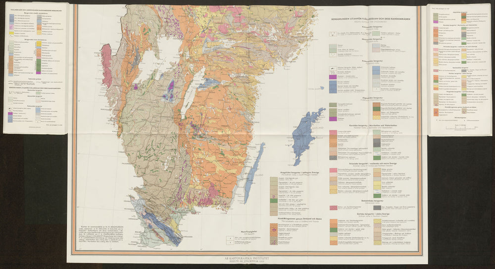 Karta över Sveriges Berggrund. Sweden Pre-quarternary rocks south sheet 1958 map